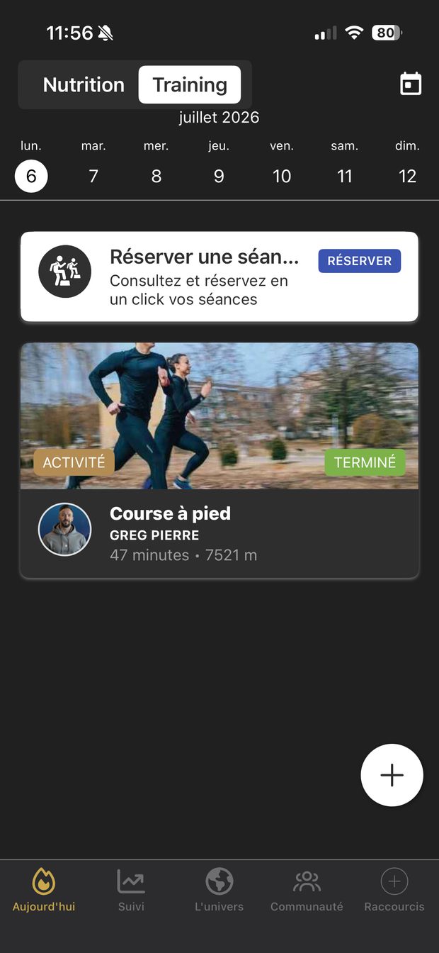 Écran Aujourd'hui — activité du jour